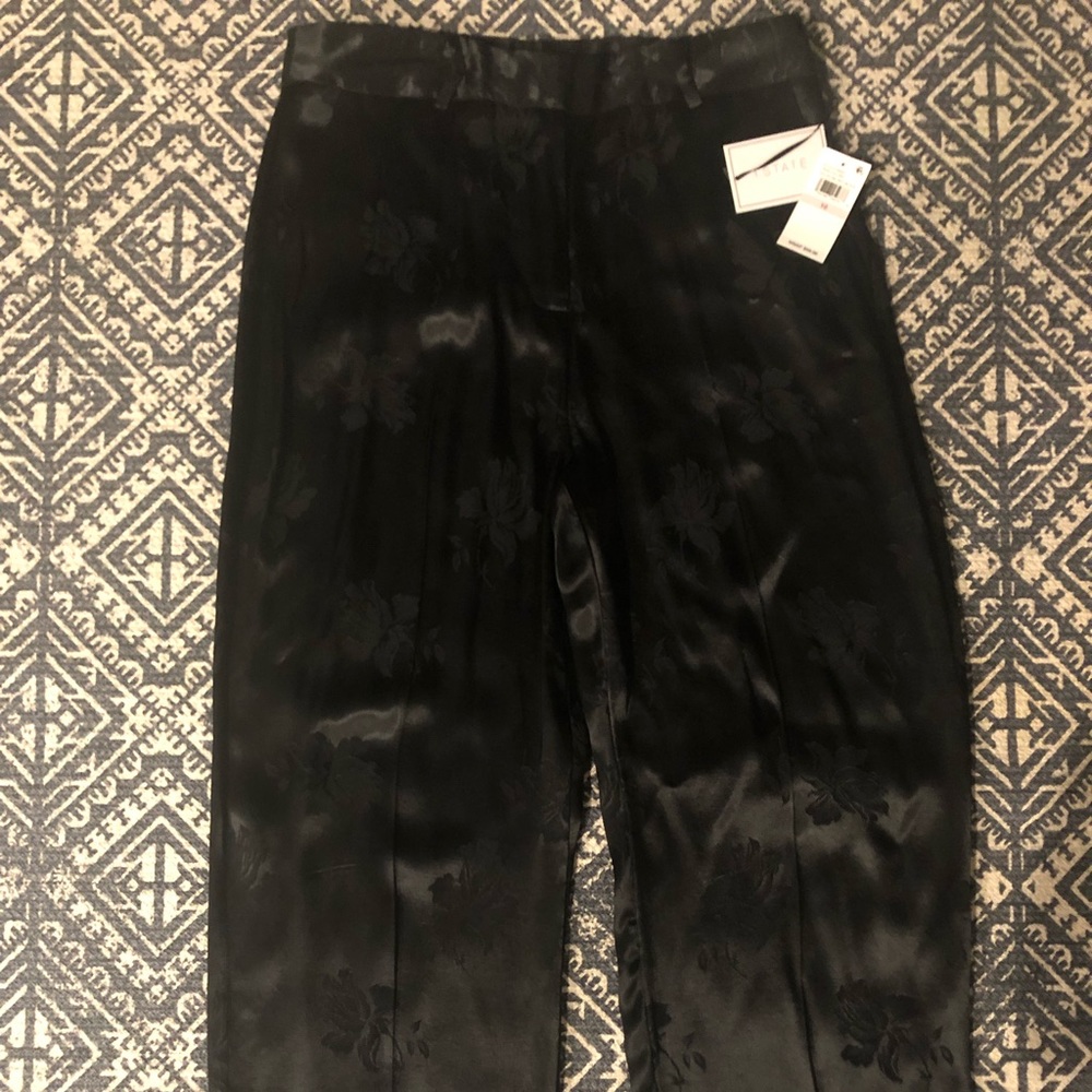 1 state black floral silk pants